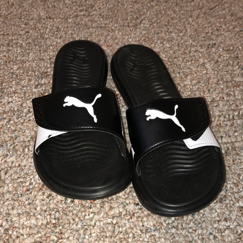 Black and White Puma Slides